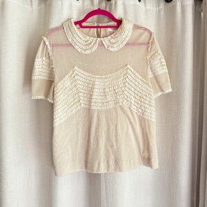 THE GREAT. Cream Lace Blouse